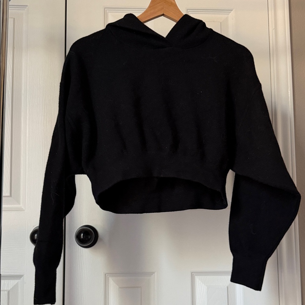 Zara Black Cropped Hoodie Jacket